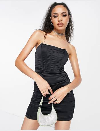 Femme Luxe bandeau sheer mini dress with under body in black