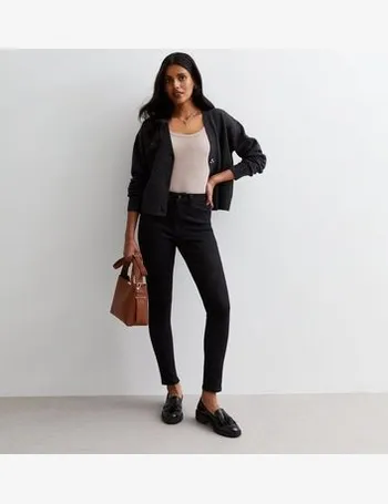 Black Coated Leather-Look Mid Rise Amie Skinny Jeans