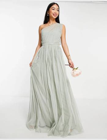 Anaya Bridesmaid tulle one shoulder maxi dress in emerald green