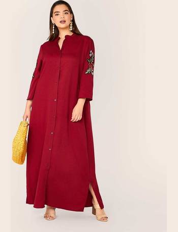 SHEIN Plus Floral Embroidered Maxi Shirt Dress