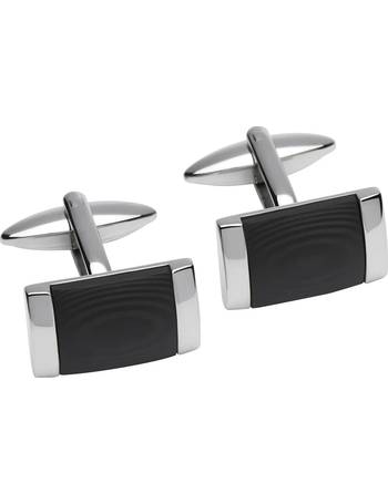 Unique Mens Stainless Steel and Blue-IP Oblong Cufflinks QC-210