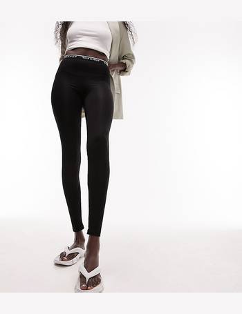 Topshop Petite full length heavy weight legging with deep waistband in black