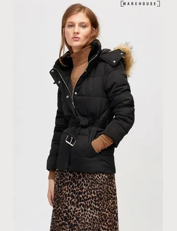 Warehouse short belted padded on sale coat