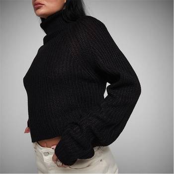 Women's Black Roll Neck Jumpers