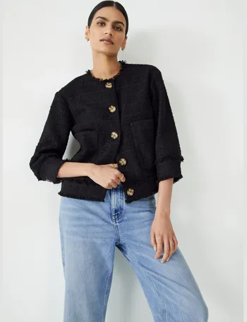 Saffron Collarless Boucle Jacket, Black