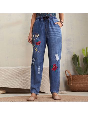 SHEIN Floral Embroidery Flare Leg Jeans