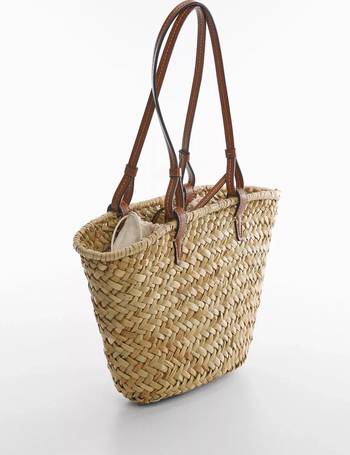 Mango straw bag with 2025 front panel in tan