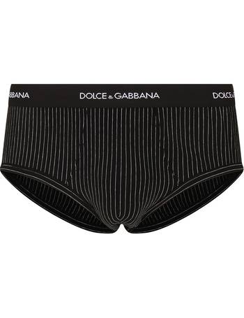 Dolce & Gabbana Striped Waist Stretch Cotton Midi Brief White 