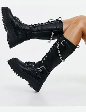 public desire obey lace up knee boots in black