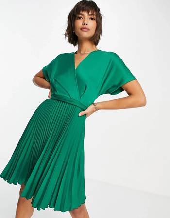 Closet London Emerald Green Pleated A- Line Dress
