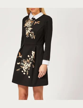 ted baker black embroidered dress