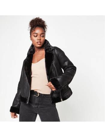 Missguided premium black best sale zip detail aviator jacket