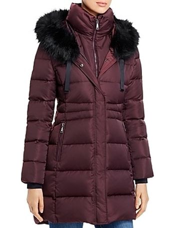 T tahari jacqueline faux fur trim maxi puffer hot sale coat