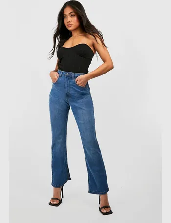 Blue denim split hem flare jeans