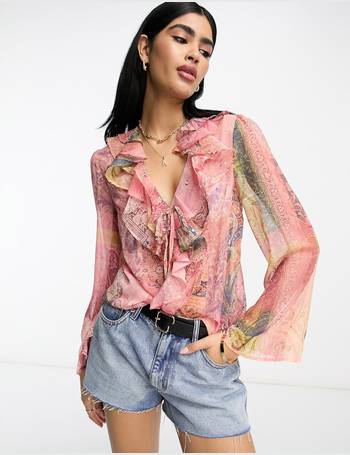 River Island floral ruffle blouse in pink