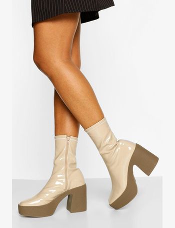 boohoo chunky platform block heel sock boots