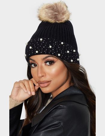 black diamante bobble hat