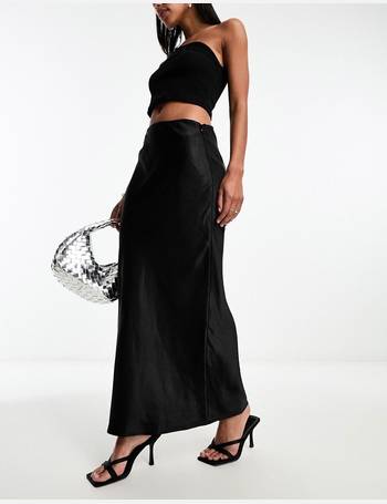 Topshop Tie Front Circle Satin skirt in black