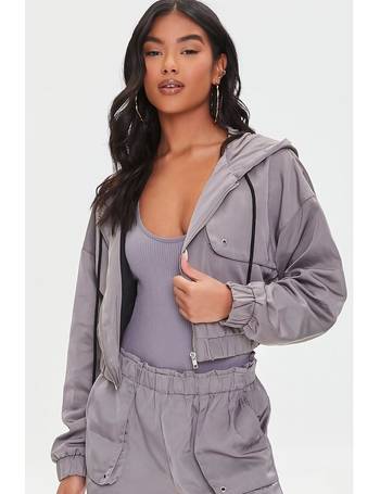 Cropped Zip-Up Windbreaker Jacket