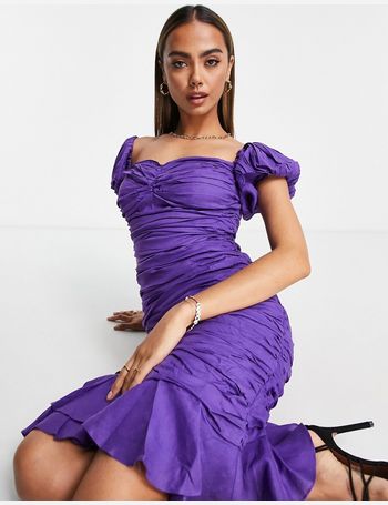 Urban Revivo long sleeve midi dress with front ruched detailing in purple