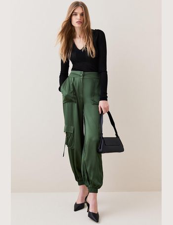 Plus Size Low Rise Satin Cargo Trouser | Karen Millen