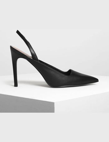 Charles & Keith Slingback Black Toe Heeled Shoes in White