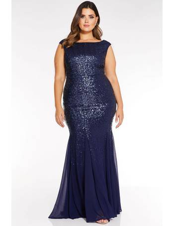 Quiz navy sequin hot sale bardot maxi dress