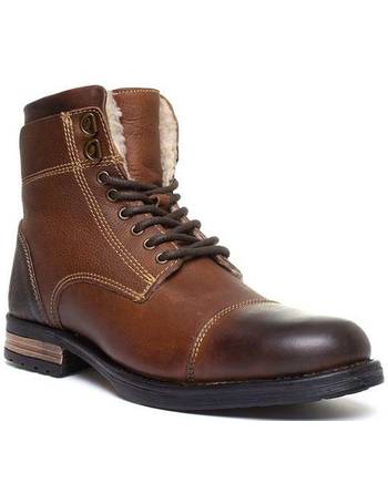 silver street side zip lace up leather boots in brown