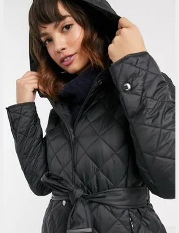 esprit mid padded jacket with faux fur hood in black