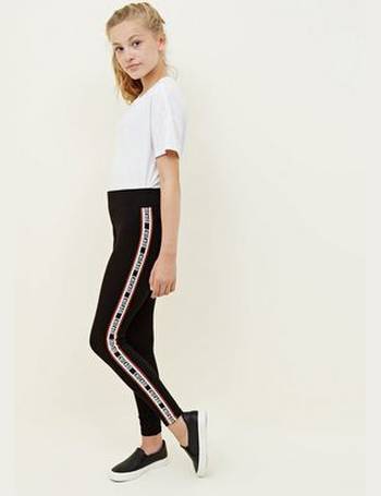 Girls Black Side Stripe Leggings