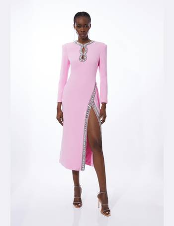 Plunge V Neck Power Shoulder Slinky Knit Maxi Dress | Karen Millen