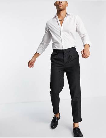 Black Check Double Pleated Tapered Trousers