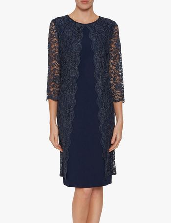 gina bacconi denise lace dress blue