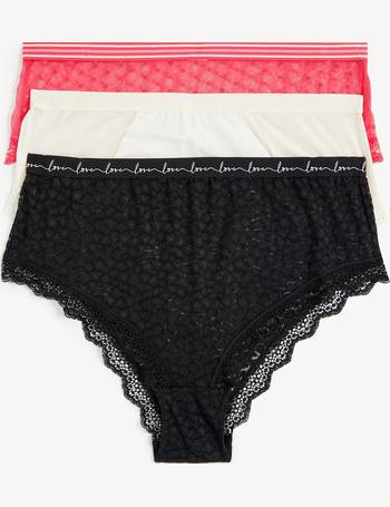 3pk Lace & Mesh High Waisted Brazilian Knickers, M&S Collection