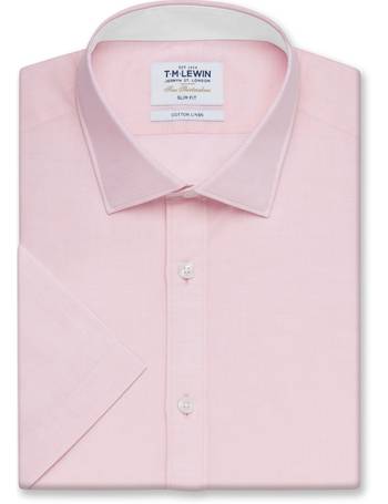 T.M.Lewin   Peached Melange Slim Fit Pink Gingham Shirt 