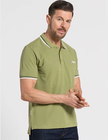 Olive Lambretta Mens Geometric AOP Short Sleeve Cotton Polo Shirt Top M