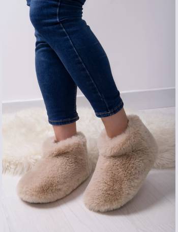 totes ladies suedette fur bootie slipper