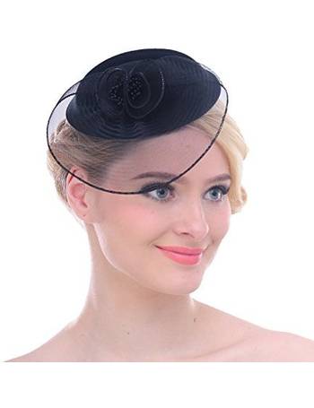 DRESHOW Fascinators Hat Flower Mesh Ribbons Feathers on a Headband