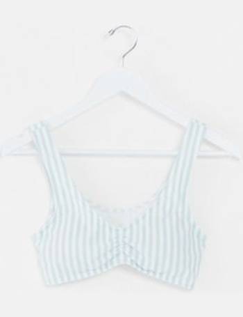 Hollister co-ord rouched front bikini top and bottoms set in stripe