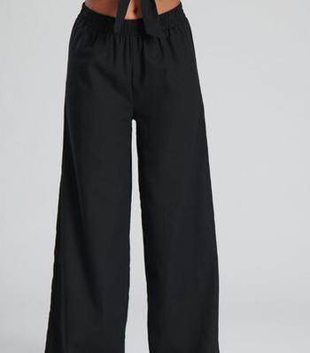 Black Linen Look Wide Leg Trousers