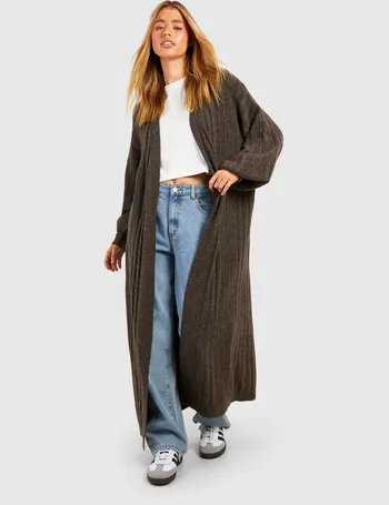 Soft Knit Mixed Rib Belted Maxi Cardigan