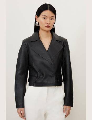Petite Leather Quilted Moto Jacket | Karen Millen