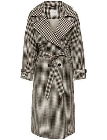 Stone Check Revere Collar Belted Trench Coat