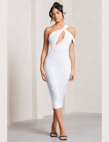 Embody White Cut Out Twist Front Ruched Midi Dress – Club L London