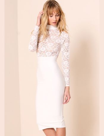 Isobel white lace 2024 high neck bodycon dress