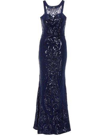 quiz navy sequin bardot fishtail maxi dress