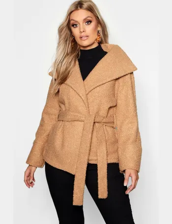 boohoo hooded wool look belted coat