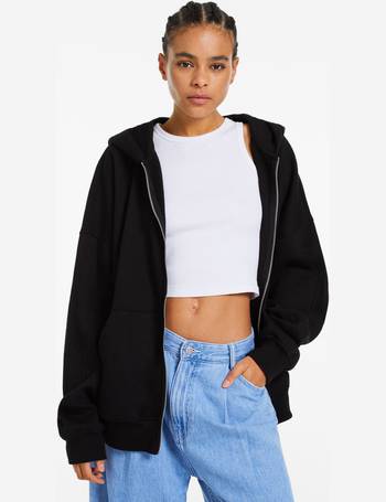 Shop Bershka Women's Black Oversized Hoodies