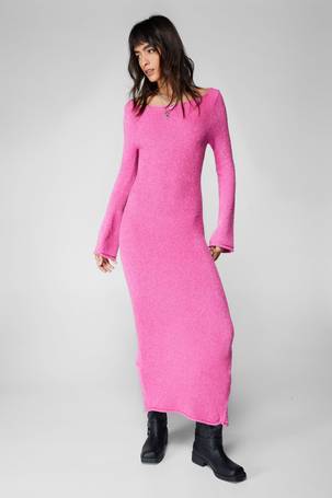 Nasty Gal Womens Beaded Tassel Flare Sleeve Mini Dress - Hot Pink