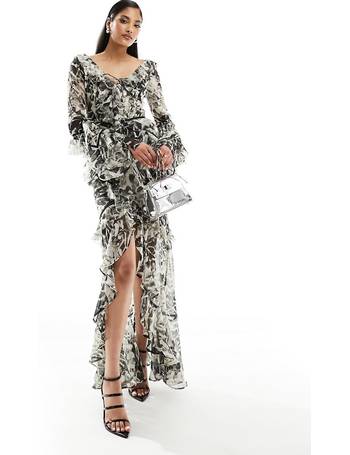 ASOS DESIGN high neck big sleeve jacquard maxi dress in floral print